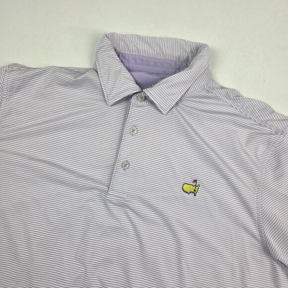 Masters Tech Polo Shirt Mens Large Purple White Stripe Golf Performance Stretch - Picture 2 of 9